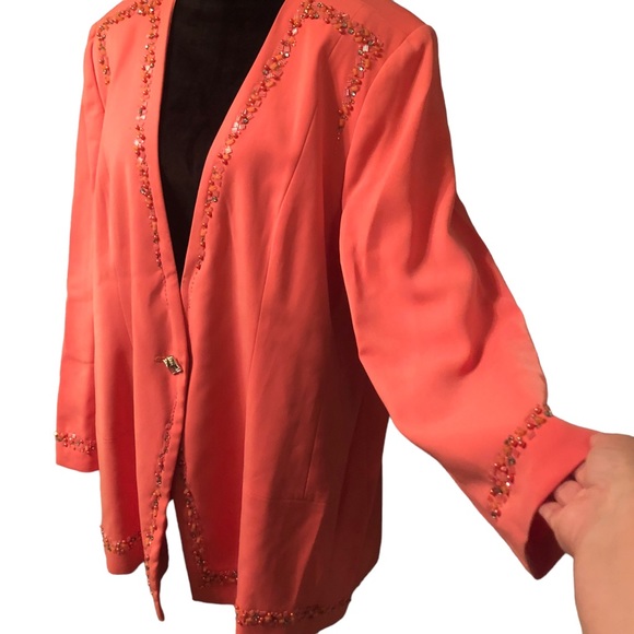 St. Anthony Evening Coral Beaded Dress Jacket size 24W - Picture 5 of 11